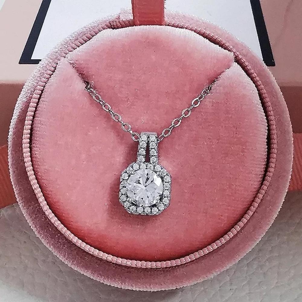 Sparkling Diamond Hexagon Pendant Necklace